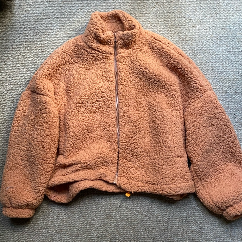 UO Willow Fuzzy Drawstring Teddy Jacket in Honey